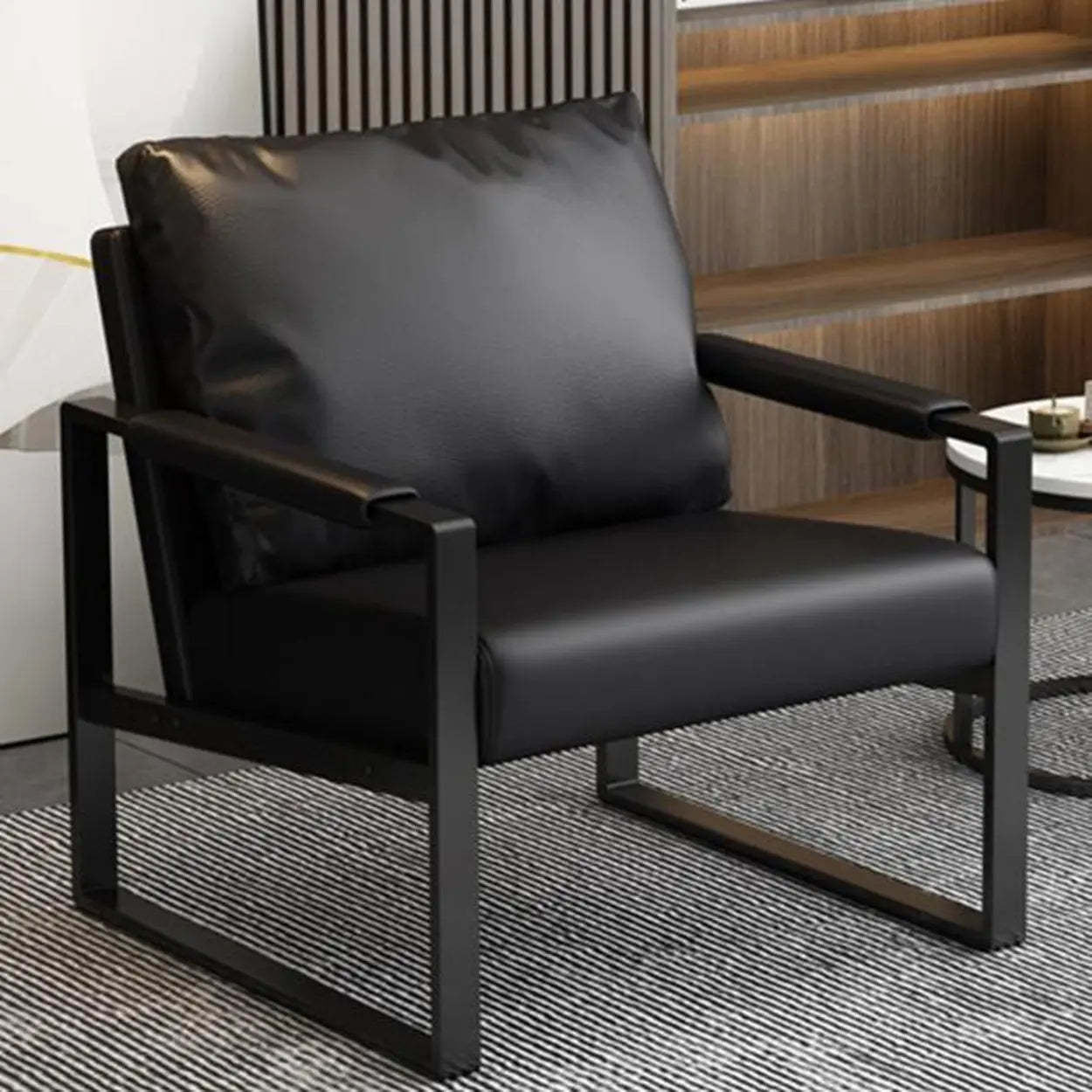 Modern pillow-back water-resistant gray accent chairs, Lighom — Faux Leather / Black