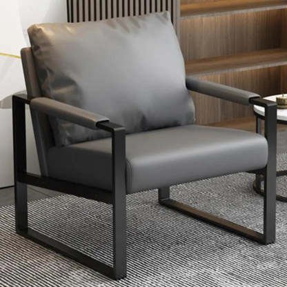 Water-Resistant Pillow-Back Sledge Arm Chair — Dark Gray / PU Leather