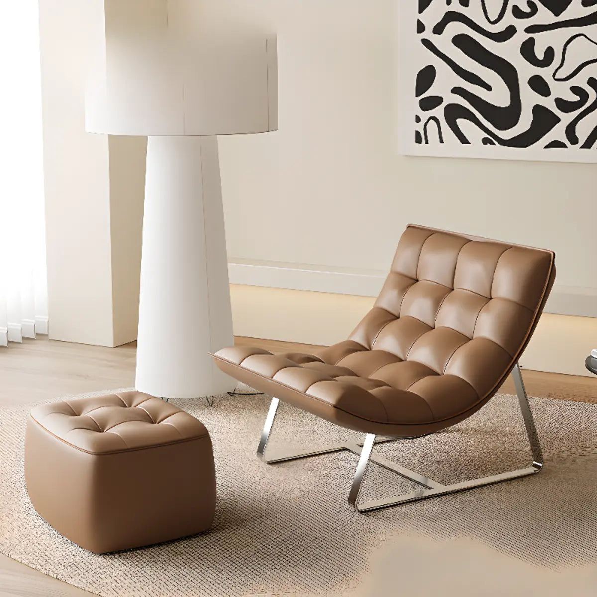 Water Resistant Tufted Back Accent Chair with Ottoman — Brown / Tech Cloth
