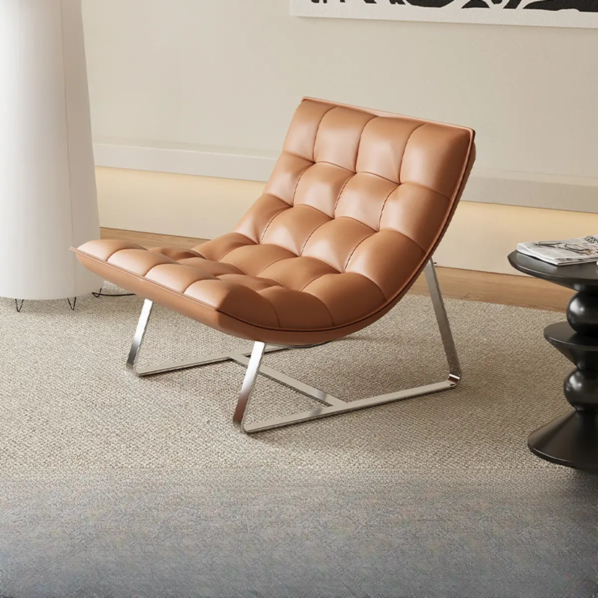 Water Resistant Tufted Back Accent Chair with Ottoman — Orange / Tech Cloth