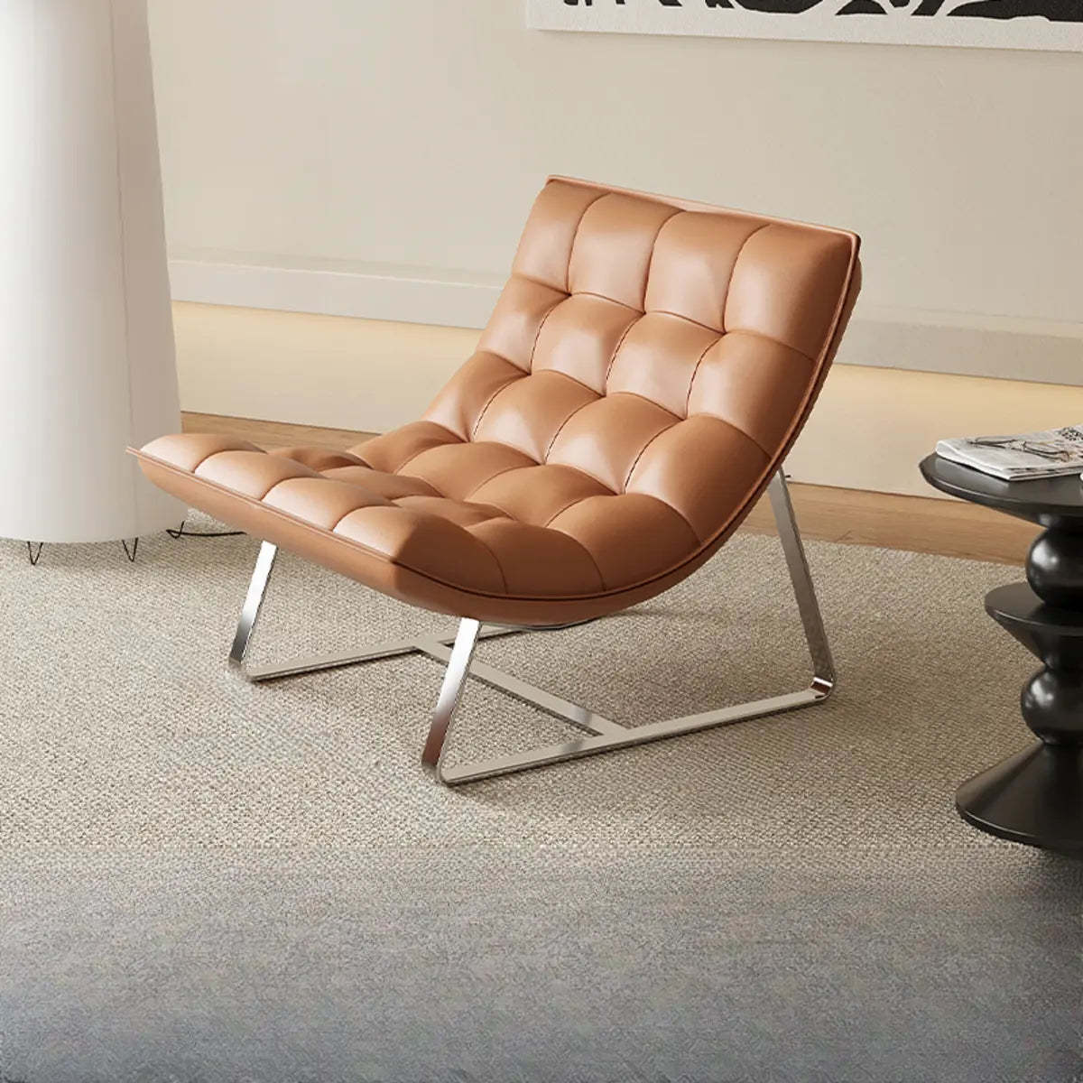 Water Resistant Tufted Back Accent Chair with Ottoman — Orange / Tech Cloth