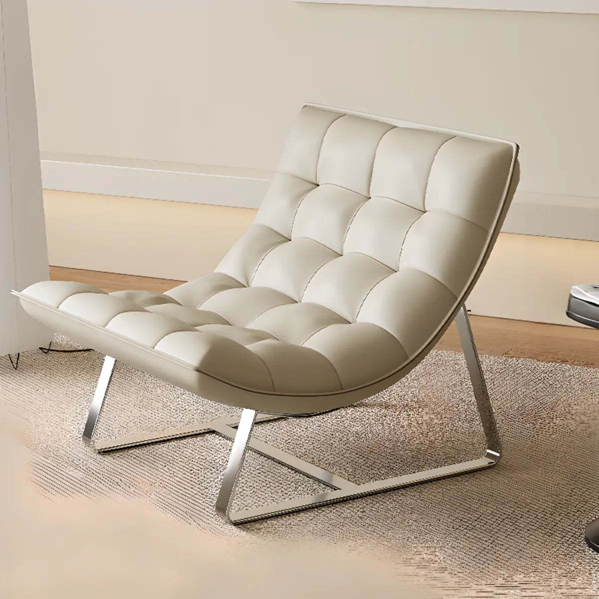 Water Resistant Tufted Back Accent Chair with Ottoman — Cream Gray / Tech Cloth