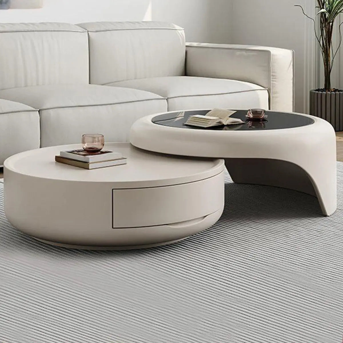 Modern storage round wood coffee tables, Lighom