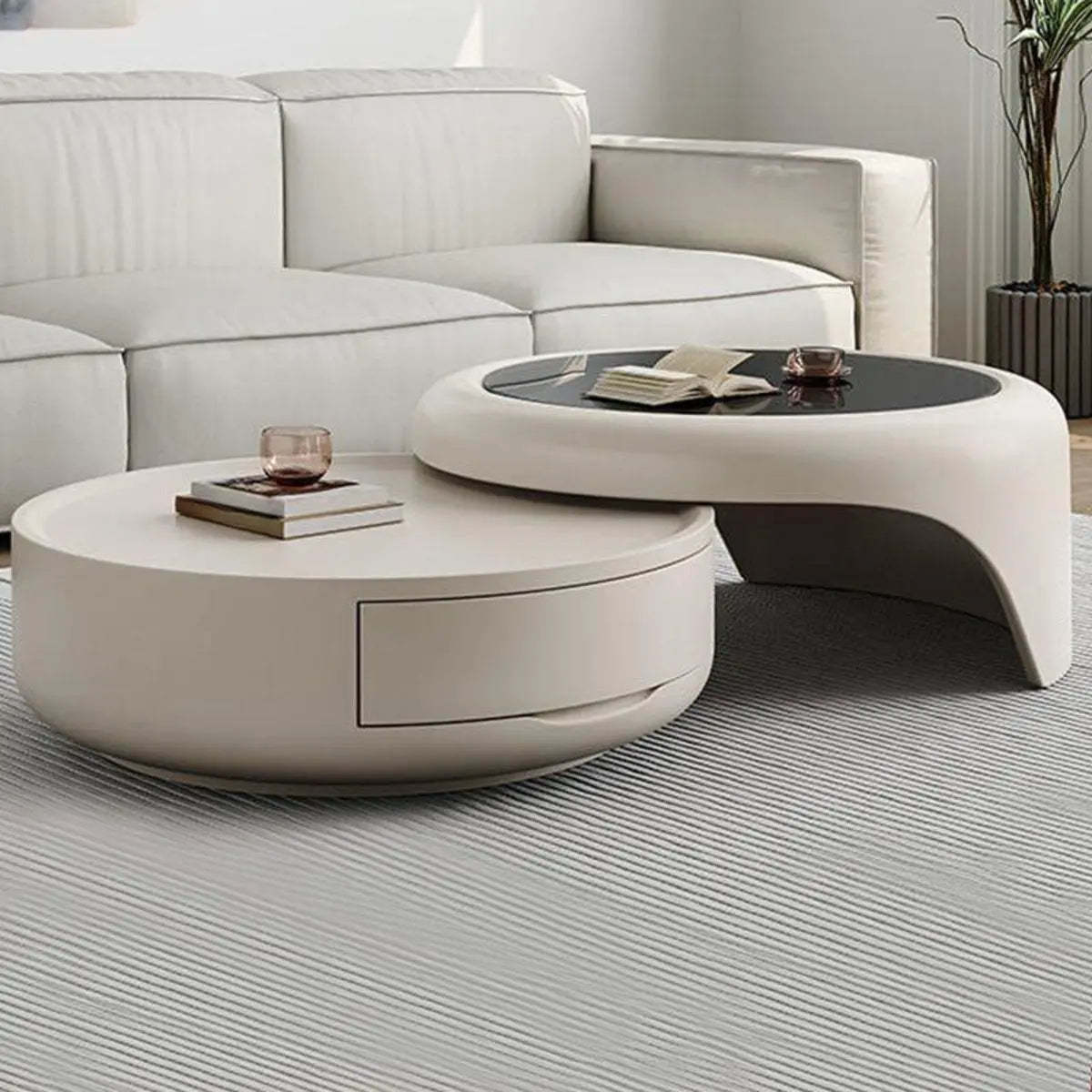 Waterproof Round Glass Nesting Coffee Table with Storage
