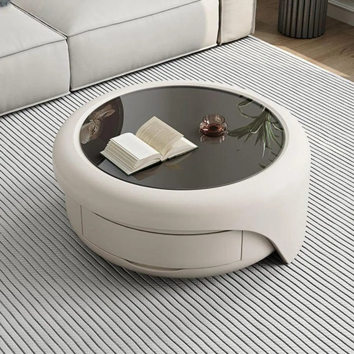 Modern nesting round glass wood coffee tables