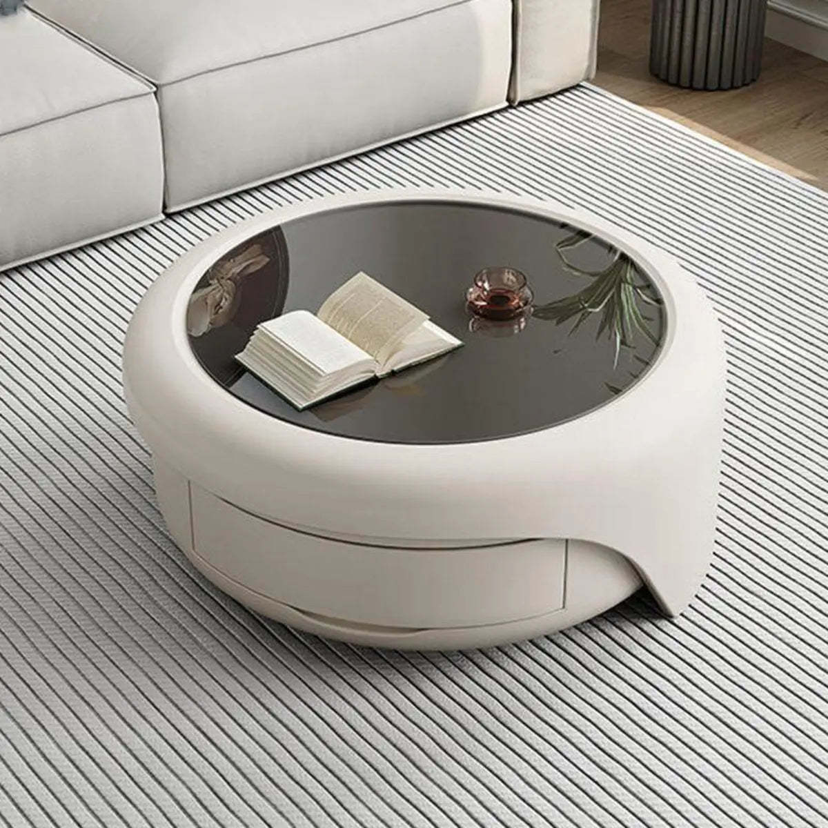 Waterproof Round Glass Nesting Coffee Table with Storage