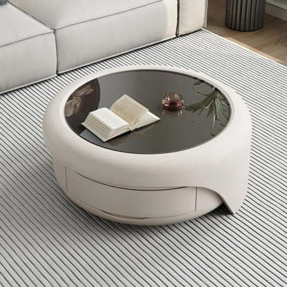 Waterproof Round Glass Nesting Coffee Table with Storage