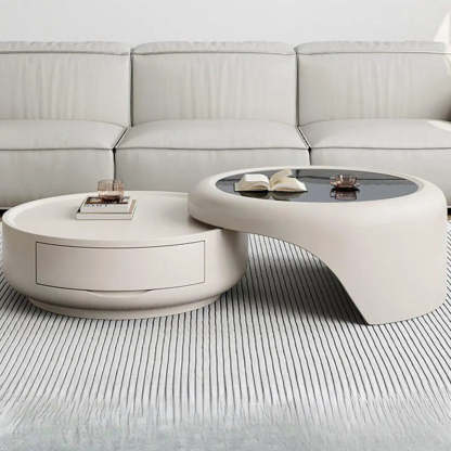 Waterproof Round Glass Nesting Coffee Table with Storage