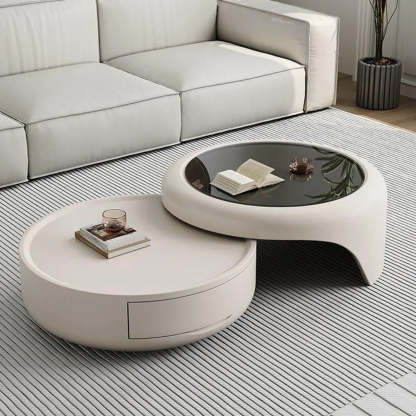 Waterproof Round Glass Nesting Coffee Table with Storage