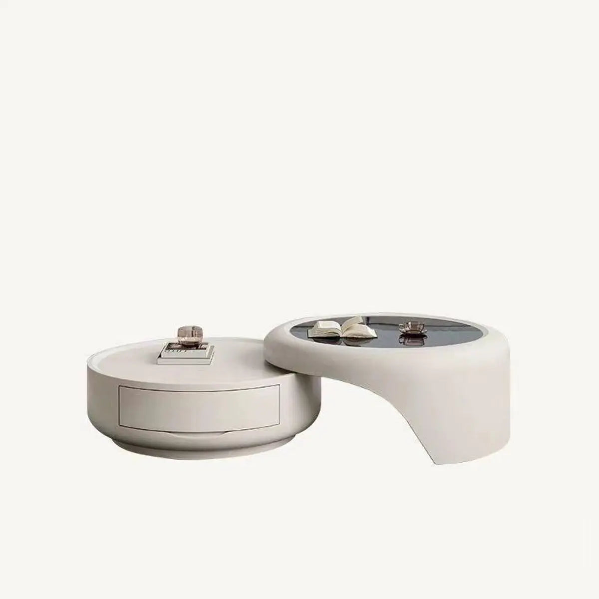Waterproof Round Glass Nesting Coffee Table with Storage