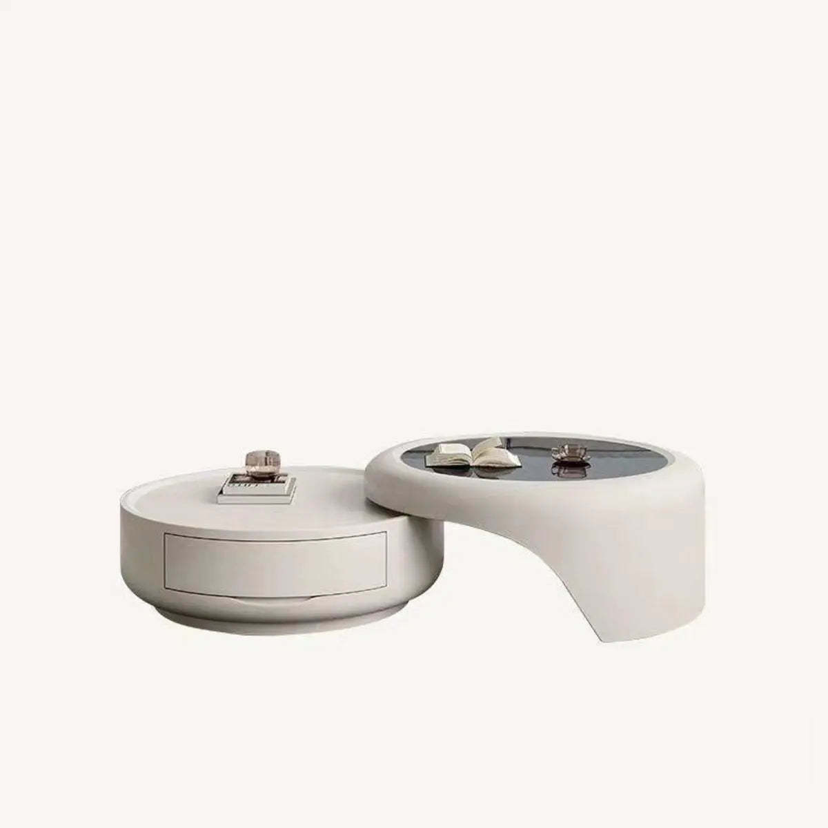 Waterproof Round Glass Nesting Coffee Table with Storage