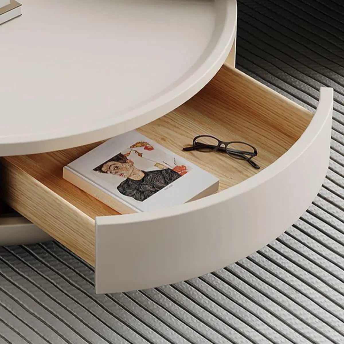 Waterproof Round Glass Nesting Coffee Table with Storage