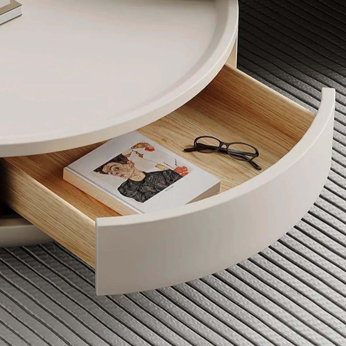 Waterproof Round Glass Nesting Coffee Table with Storage