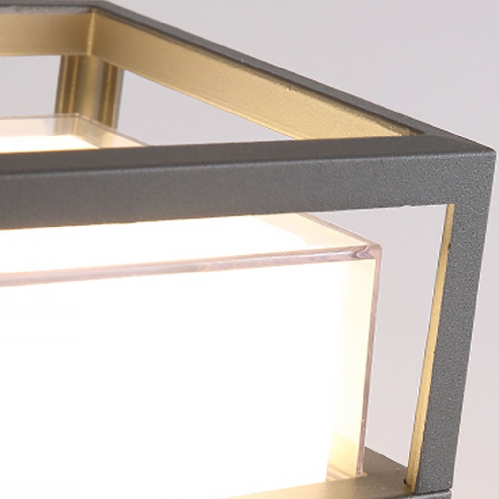 Square Double Layer Shade Outdoor Pier Mount Light Post Lamp-Lighom
