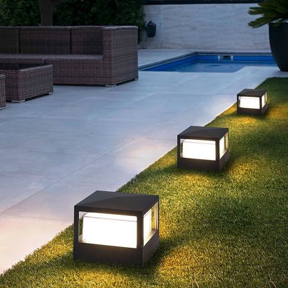 Square Double Layer Shade Outdoor Pier Mount Light Post Lamp-Lighom