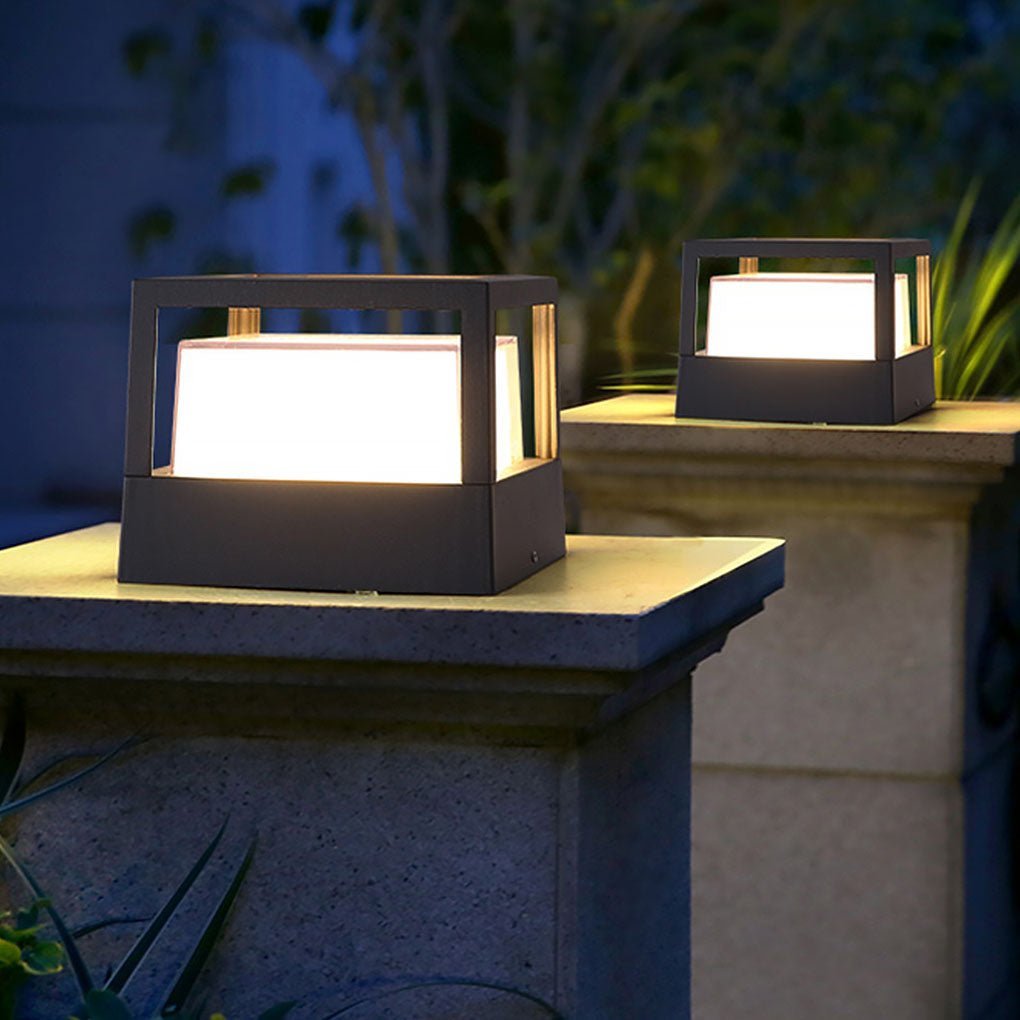 Square Double Layer Shade Outdoor Pier Mount Light Post Lamp-Lighom