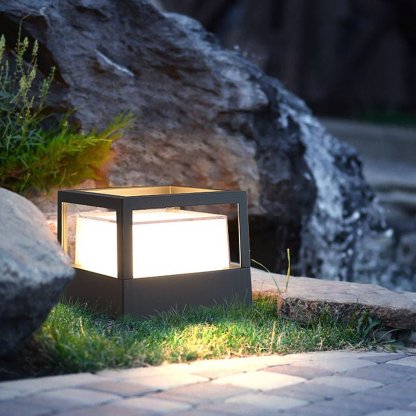 Square Double Layer Shade Outdoor Pier Mount Light Post Lamp-Lighom
