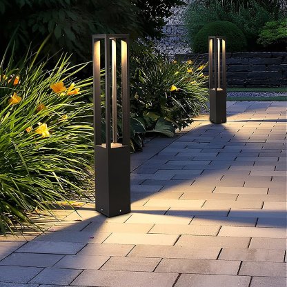 Black Aluminum Garden Bollard LED 7W 4-Beam Lighting-Lighom