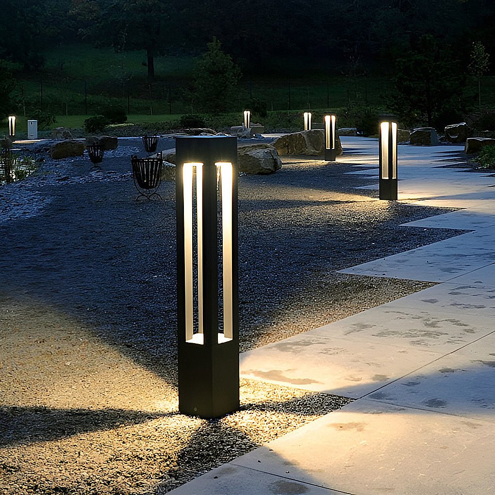 Black Aluminum Garden Bollard LED 7W 4-Beam Lighting-Lighom