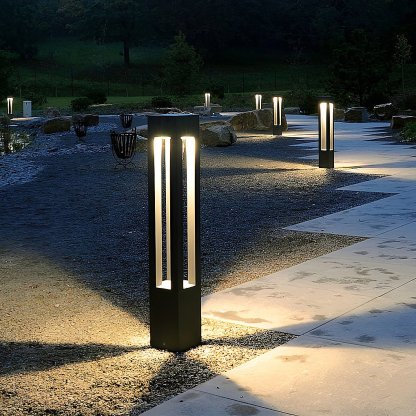 Black Aluminum Garden Bollard LED 7W 4-Beam Lighting-Lighom