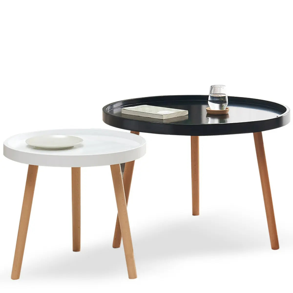 Waterproof Round Tray Beech Three-Leg Coffee Table