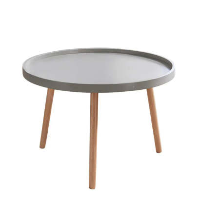 Waterproof Round Tray Beech Three-Leg Coffee Table