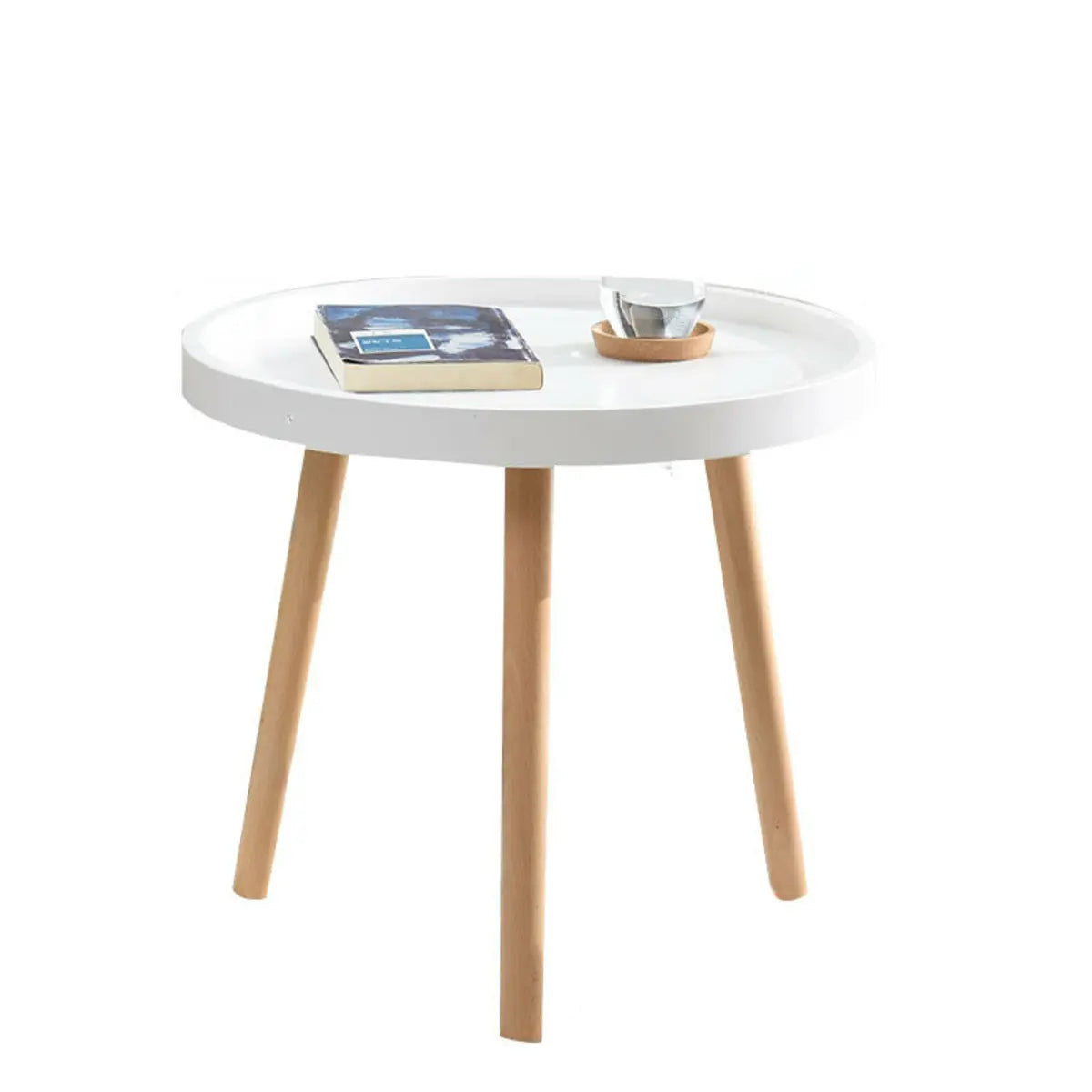 Waterproof Round Tray Beech Three-Leg Coffee Table