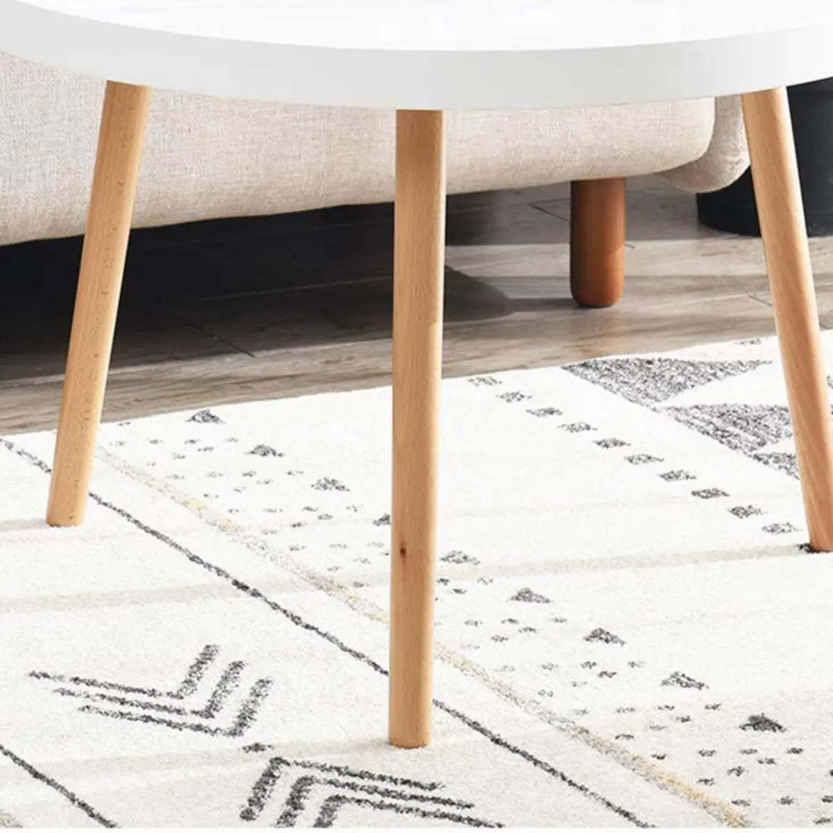 Waterproof Round Tray Beech Three-Leg Coffee Table