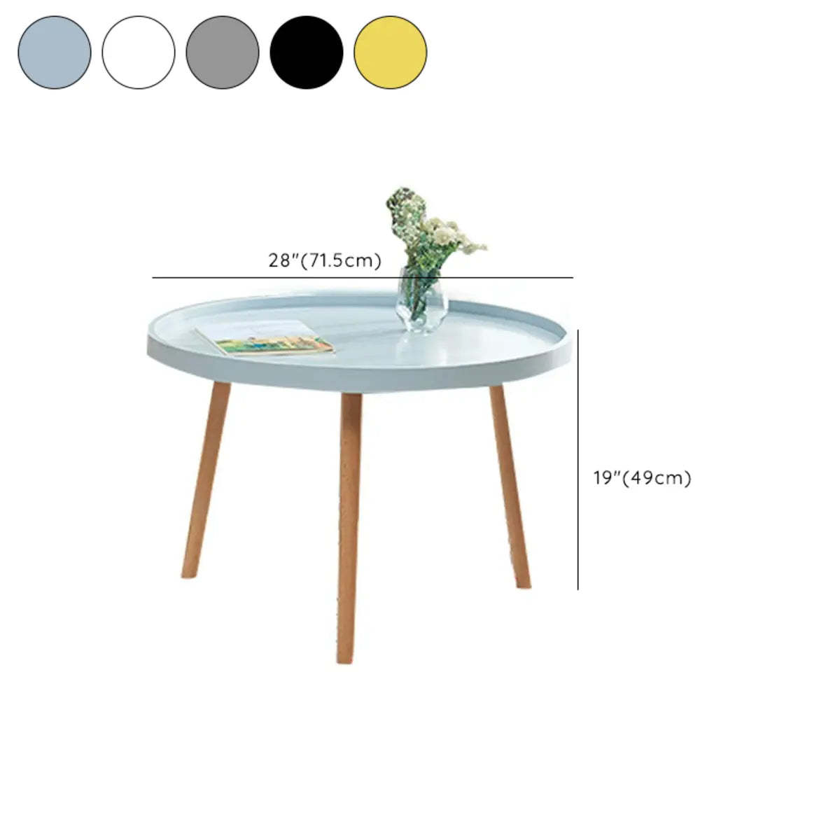 Waterproof Round Tray Beech Three-Leg Coffee Table