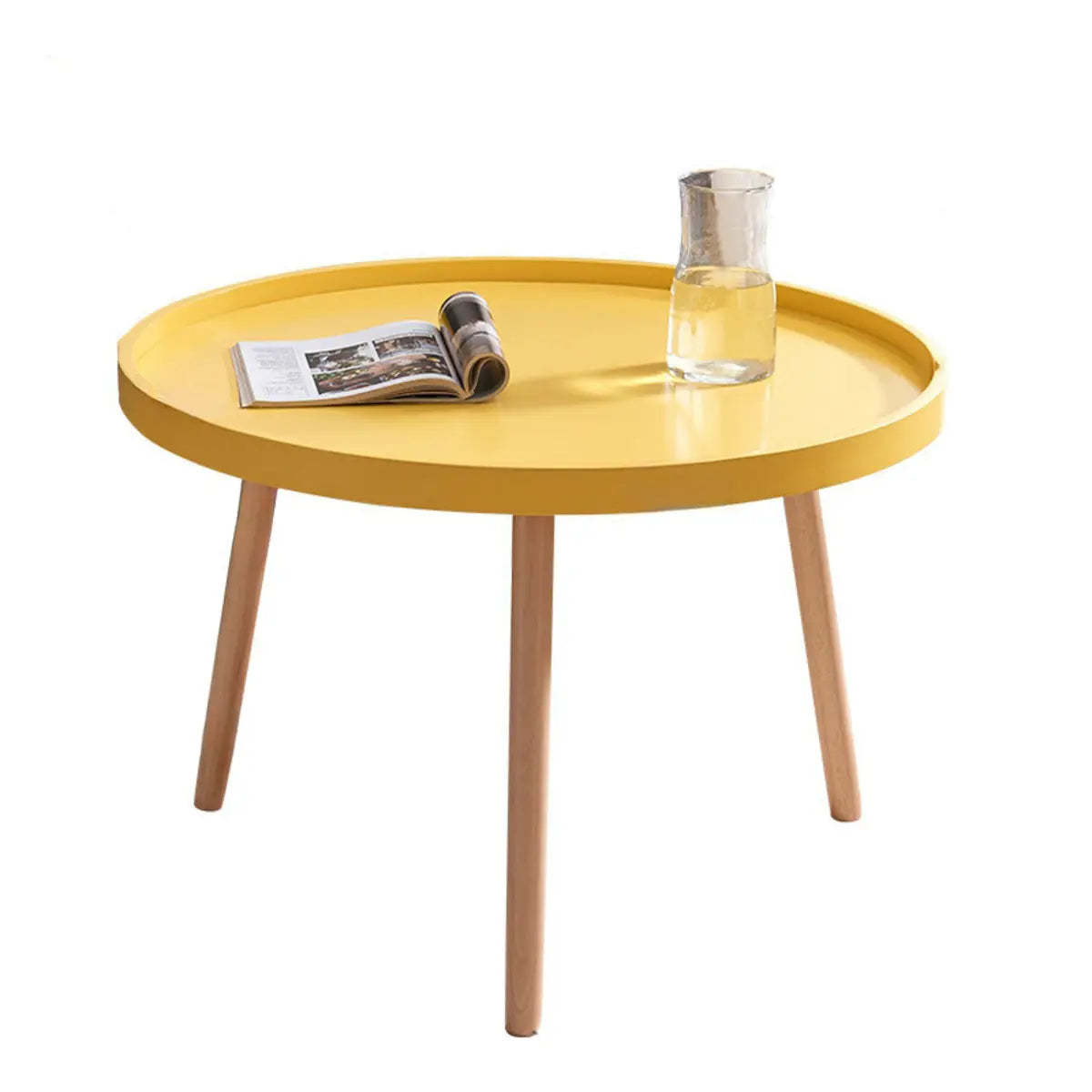 Lighom modern three-leg round wood coffee table — 19" H x 28" Dia / Yellow