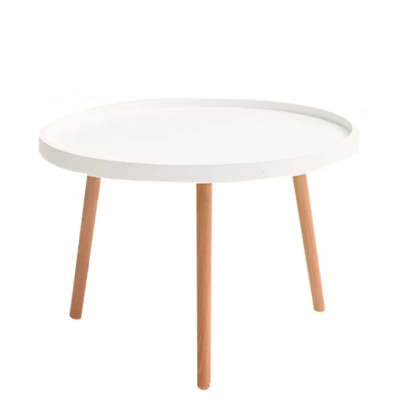 Waterproof Round Tray Beech Three-Leg Coffee Table — Black