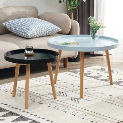 Waterproof Round Tray Beech Three-Leg Coffee Table — Gray