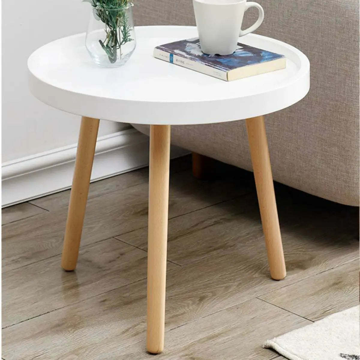 Waterproof Round Tray Beech Three-Leg Coffee Table