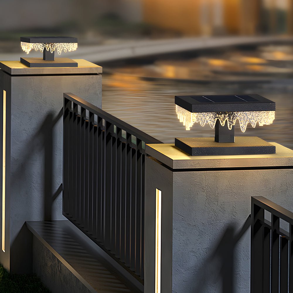 Black Square Solar LED Fence Post Light