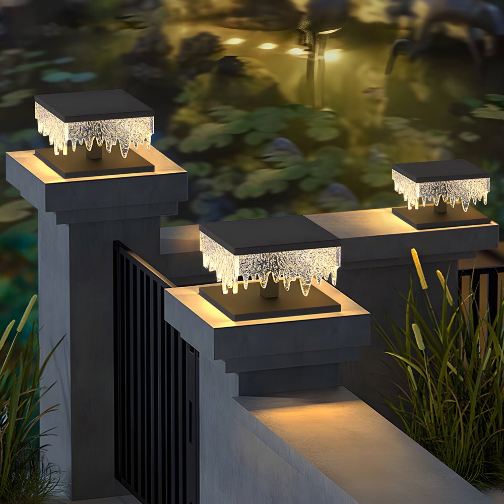 Lighom square fence synthetic outdoor post lights for bedroom — 7.9" L x 7.9" W x 4.7" H / Solar
