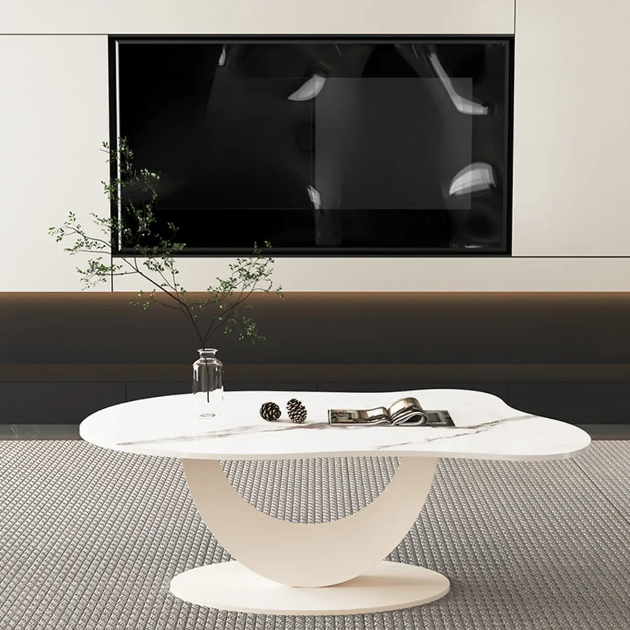 Waterproof Stone Free-Form Abstract-Base Coffee Table — Black