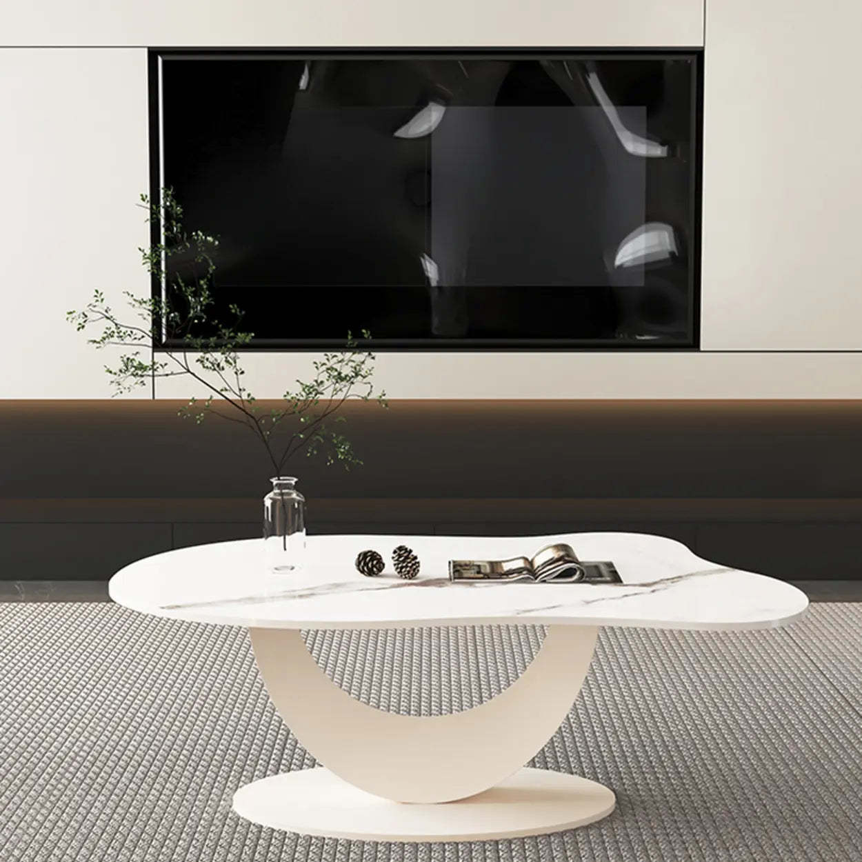 Waterproof Stone Free-Form Abstract-Base Coffee Table — Black