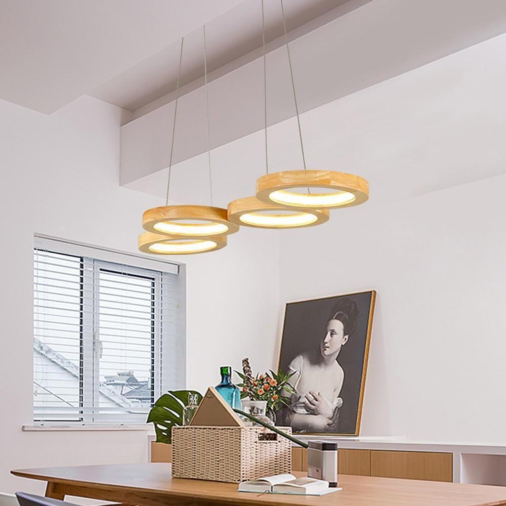 4-circle rust wood pendant lighting for living room — 30" L x 10" W / Cool White (6000K)