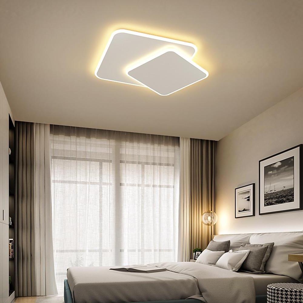 2-Light White Square LED Flush Mount Light