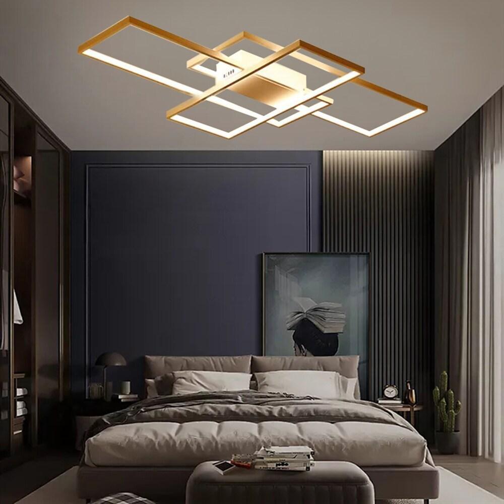 Multi Rectangle Large Flush Mount Ceiling Light with 3 Integrated Tiered Lights-Lighom