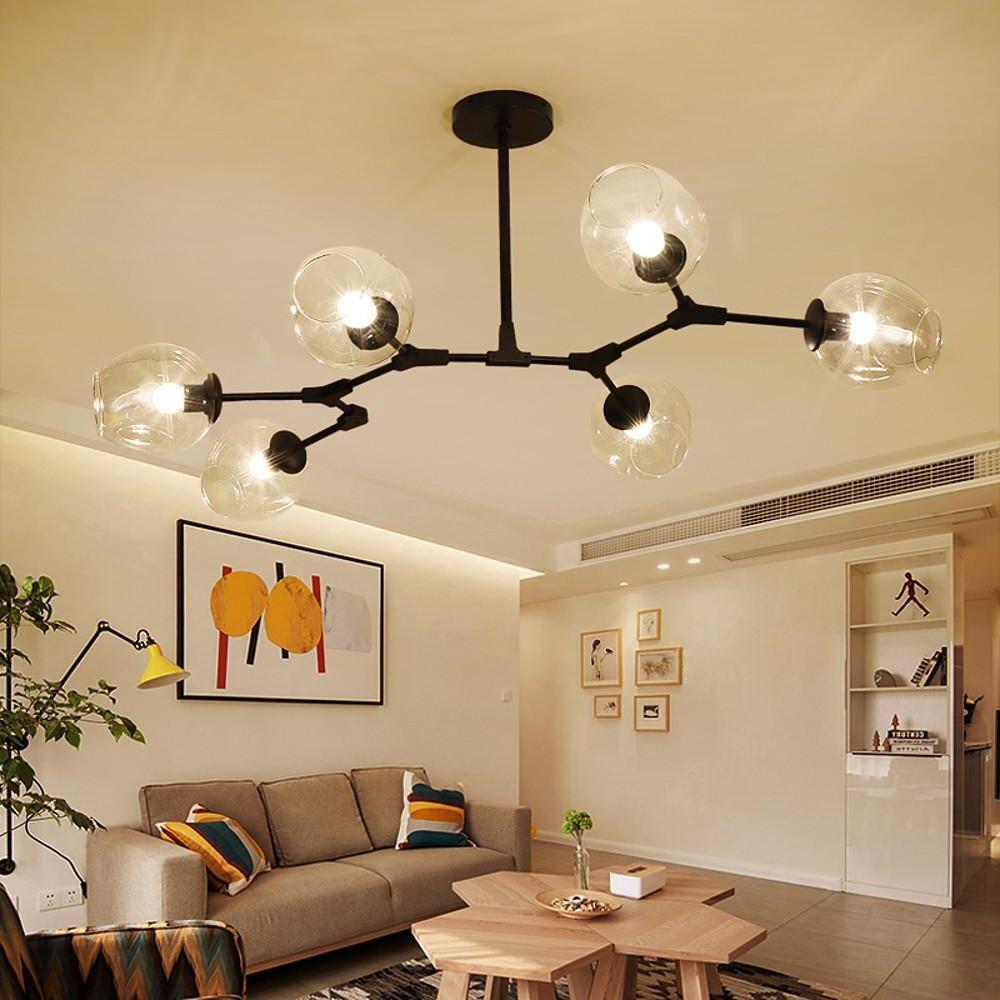 Industrial 6-bulb sputnik chandeliers in glass — Brushed Gold