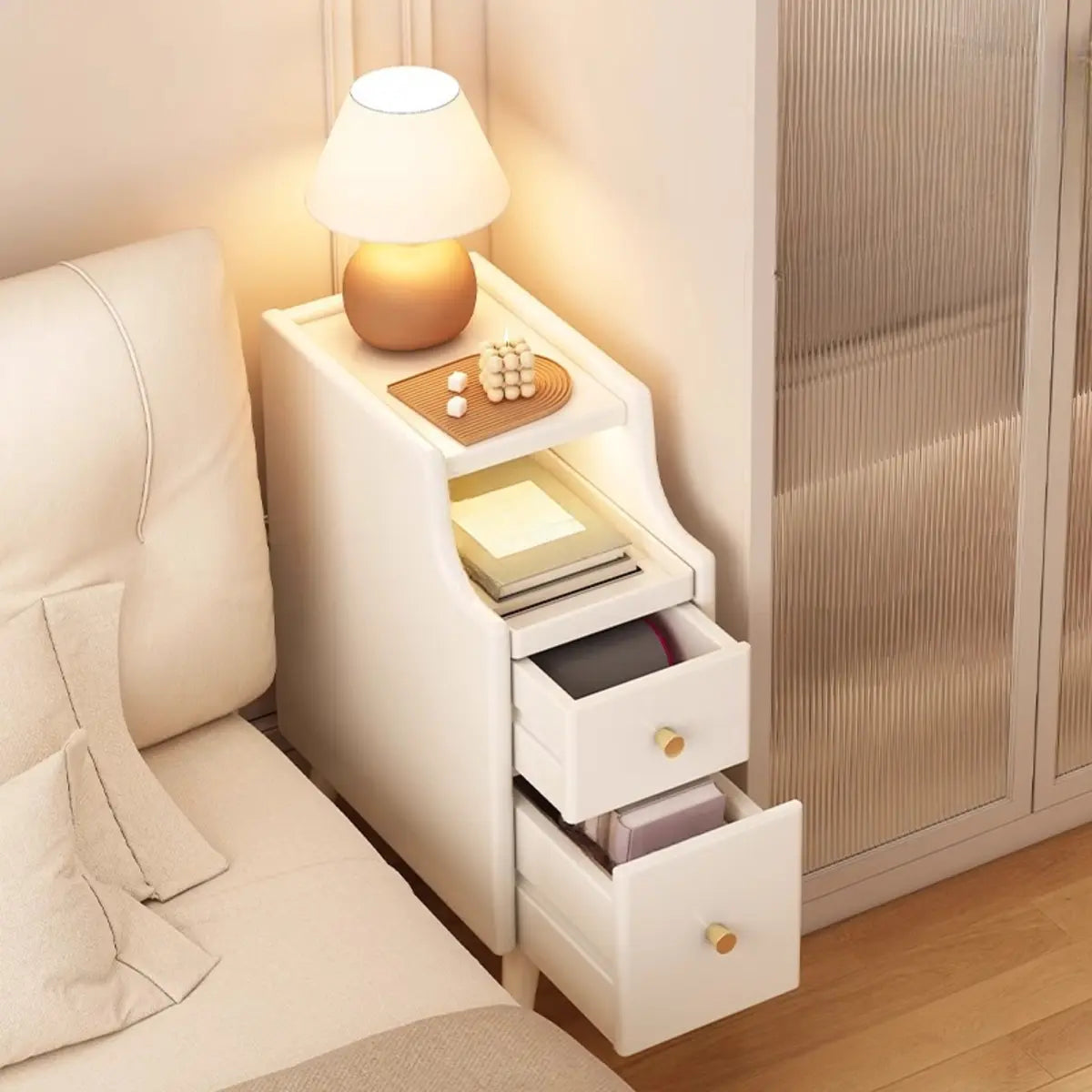 Wood Drawer Nightstand with Shelves — Nut-Brown / 1 Piece