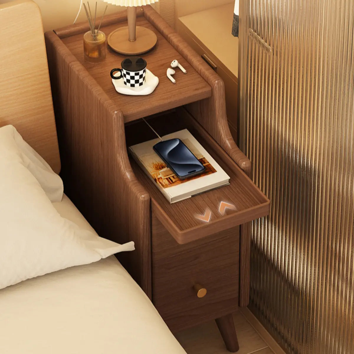 Wood Drawer Nightstand with Shelves — Wood Color / 2 Pieces