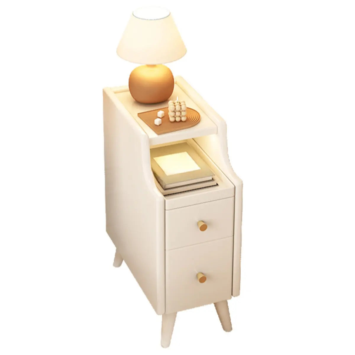 Wood Drawer Nightstand with Shelves — Wood Color / 2 Pieces