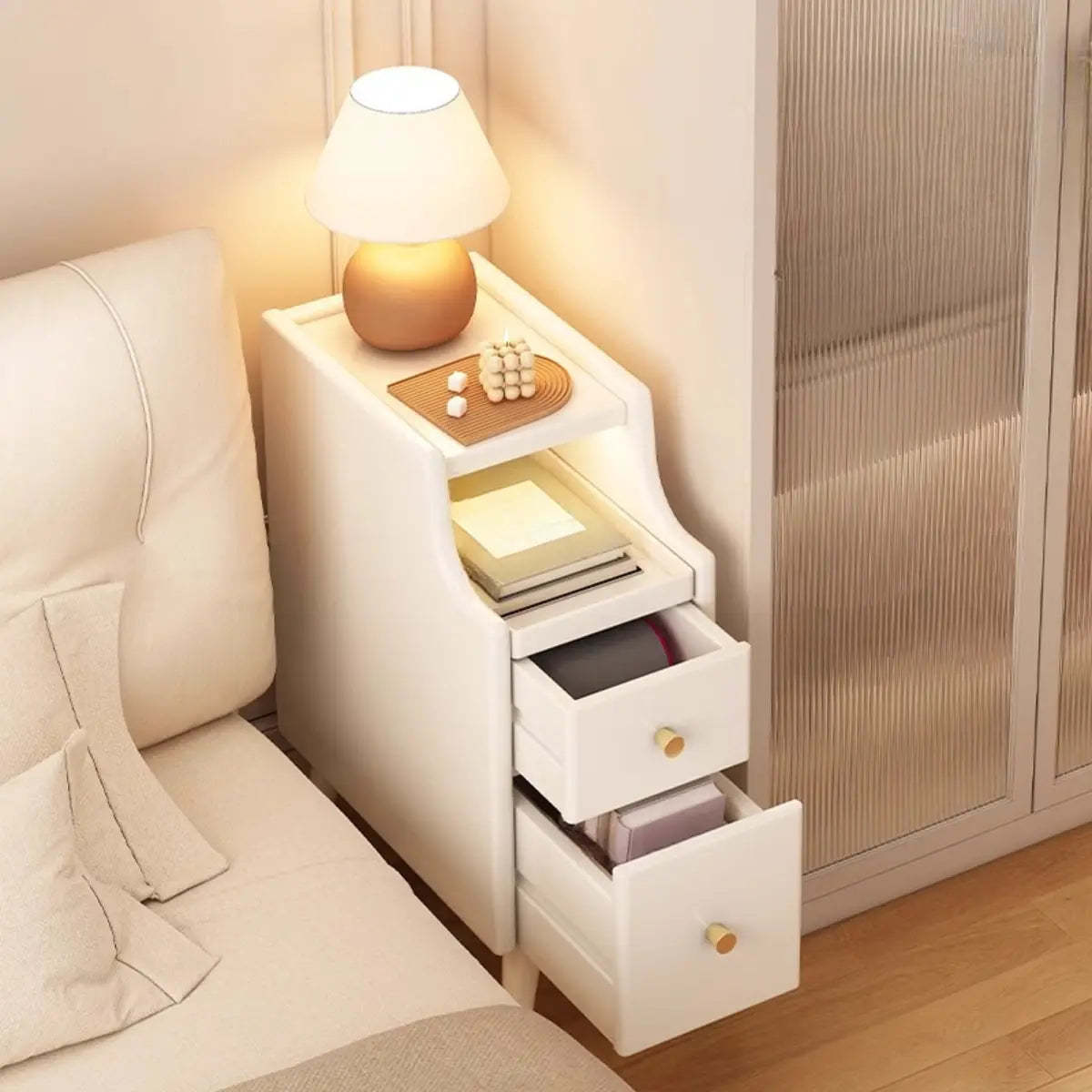 Wood Drawer Nightstand with Shelves — Nut-Brown / 1 Piece
