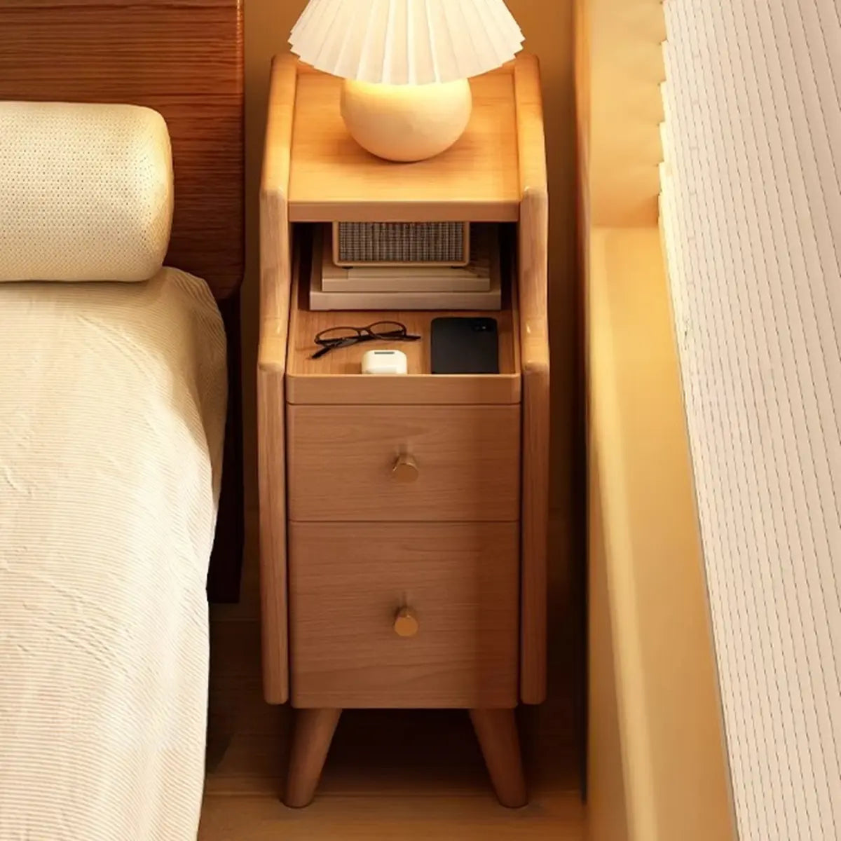 Wood Drawer Nightstand with Shelves — Nut-Brown / 1 Piece