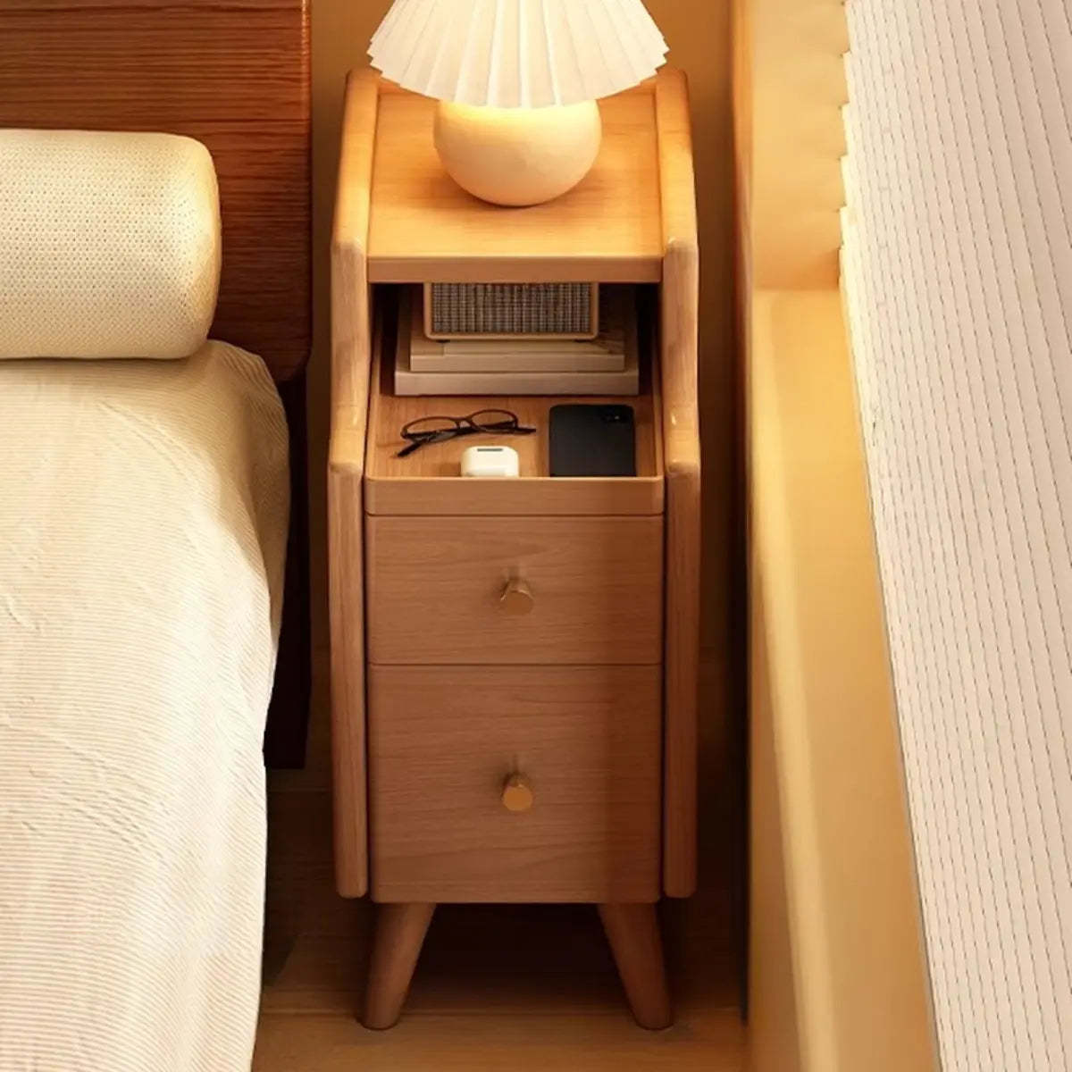 Wood Drawer Nightstand with Shelves — Nut-Brown / 1 Piece