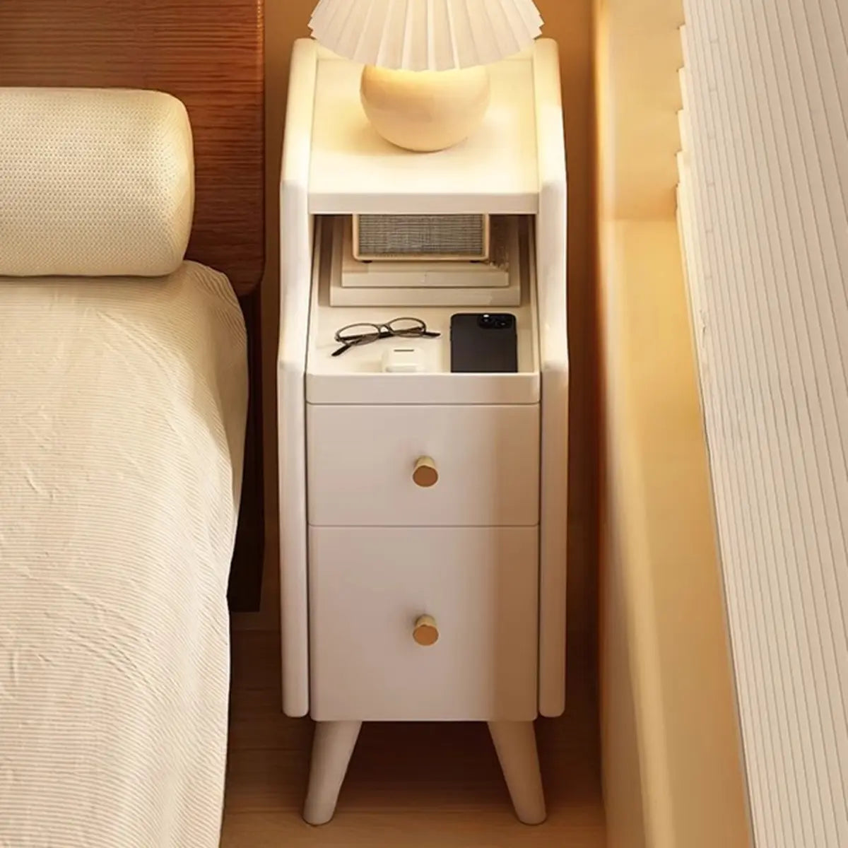 Wood Drawer Nightstand with Shelves — Nut-Brown / 2 Pieces