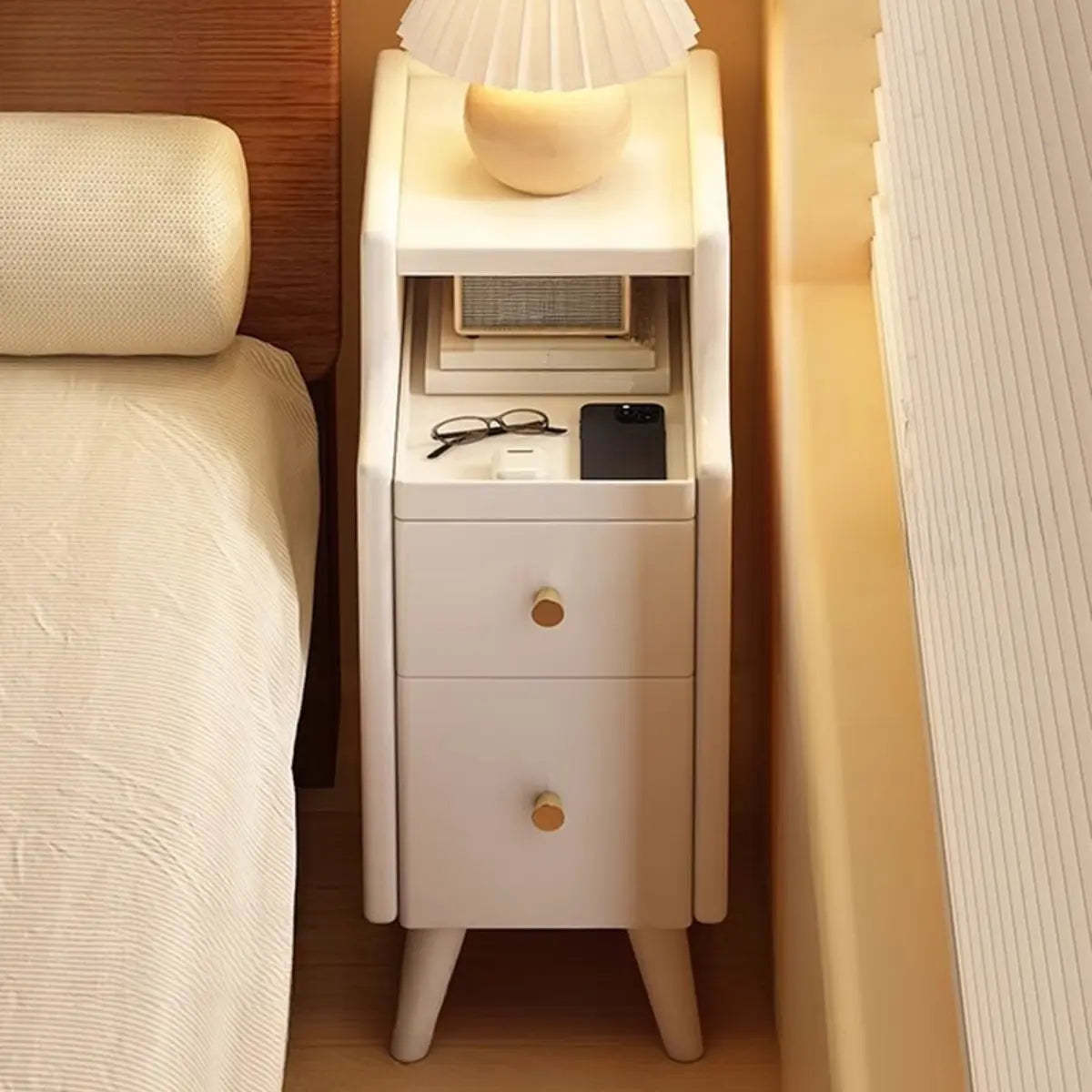 Wood Drawer Nightstand with Shelves — Nut-Brown / 2 Pieces