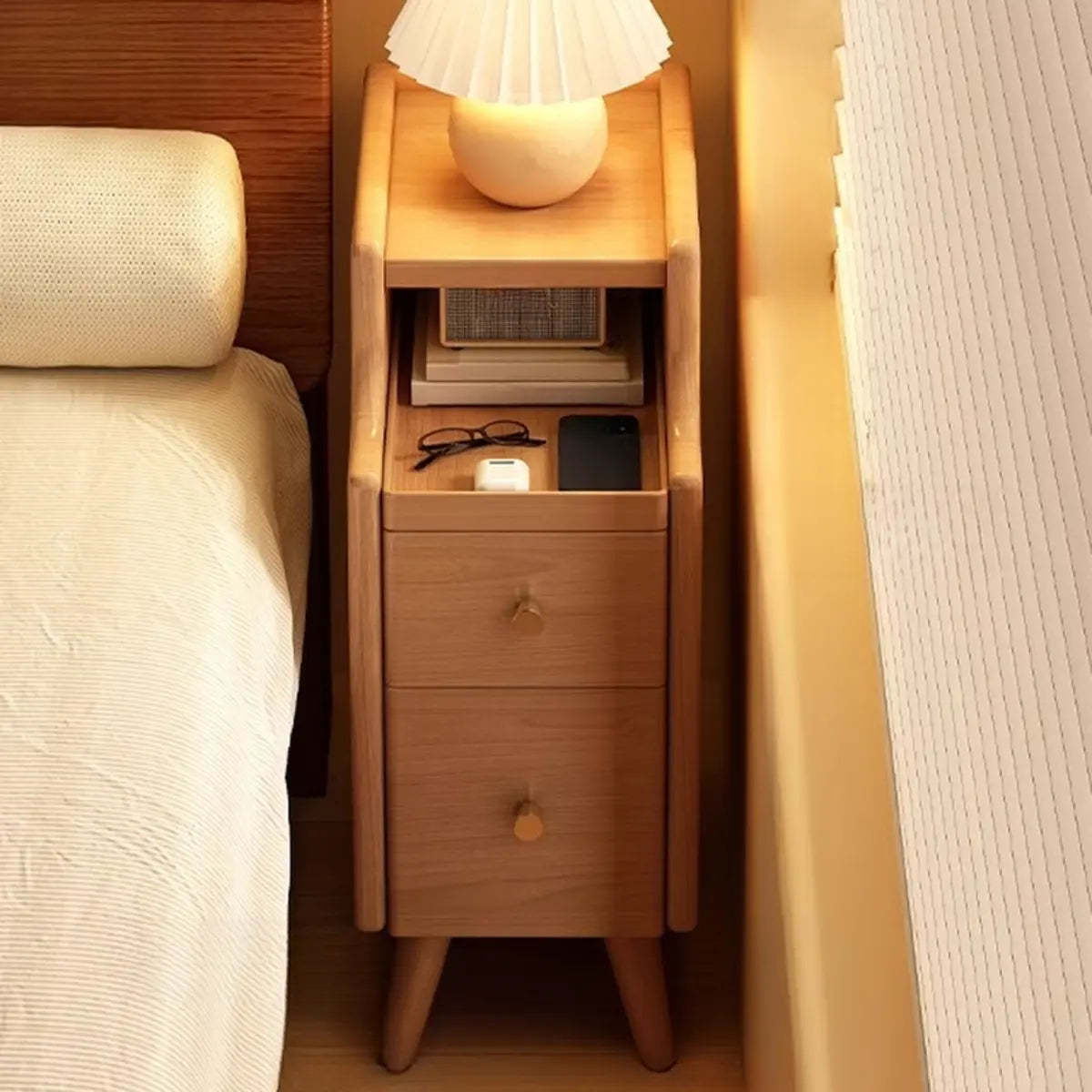 Wood Drawer Nightstand with Shelves — Nut-Brown / 2 Pieces